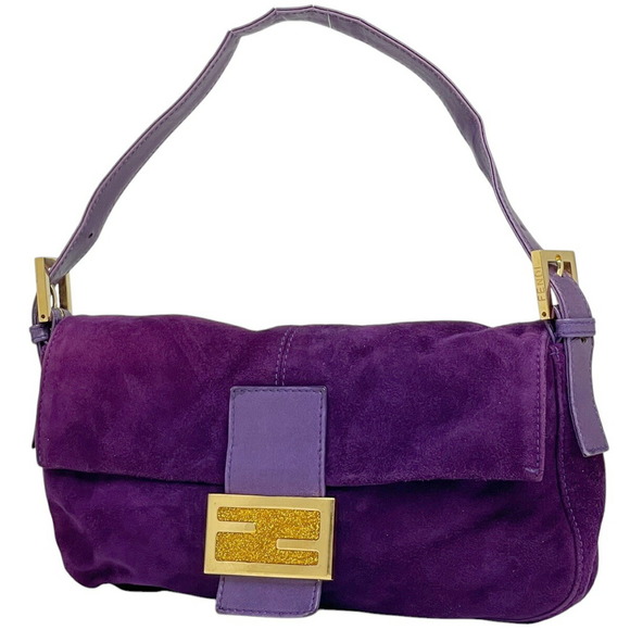 Fendi Handbags - FENDI Zucca Mamma Baguette Handbag One Shoulder Bag Velvet Purple